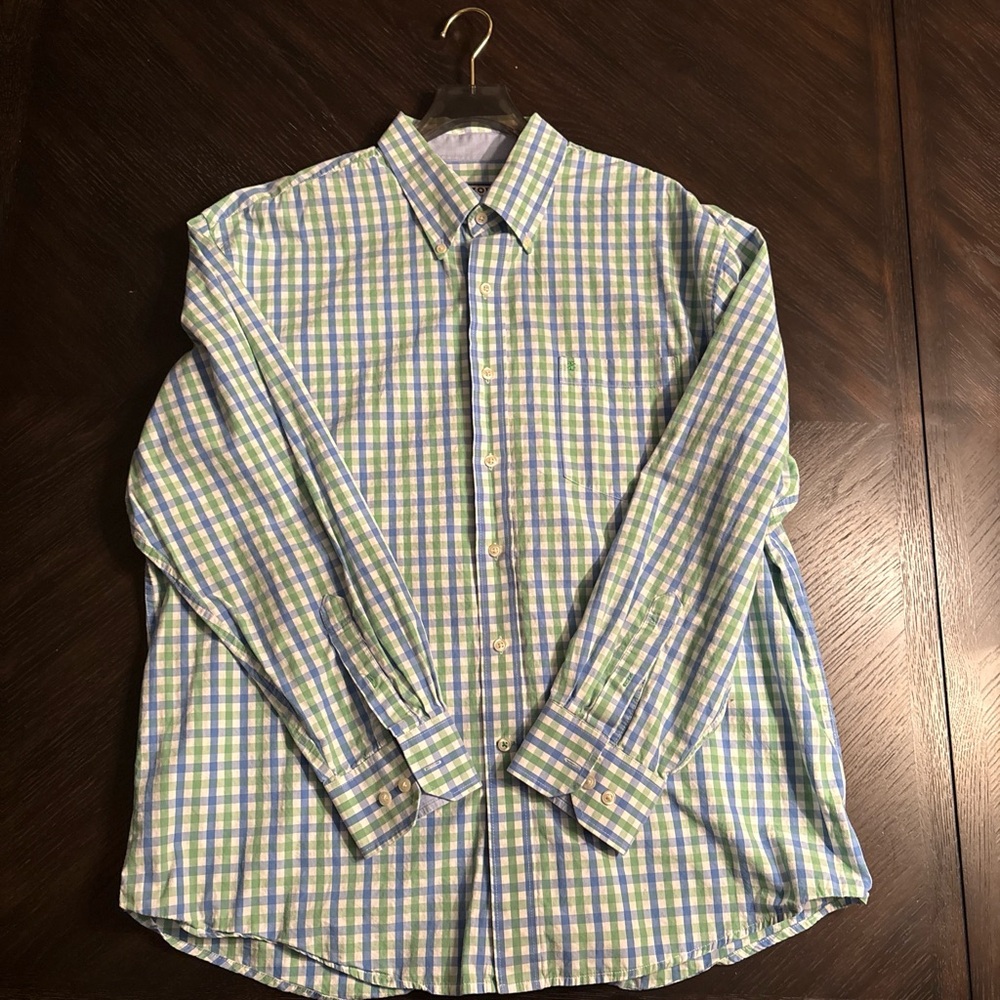 Izod Casual Green and Blue Plaid Shirt men’s XL